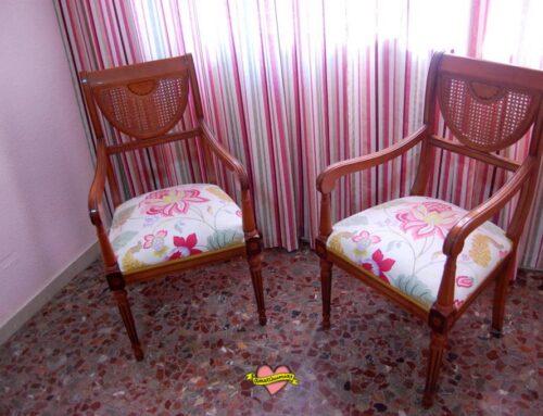 Bonitas telas para la tapicería del sillón orejero y de la sillería clásica de casa de Nati